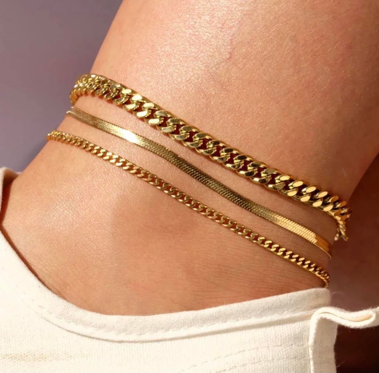 Anklet Gold Set 3 Chain Ankle Bracelet Set Womens