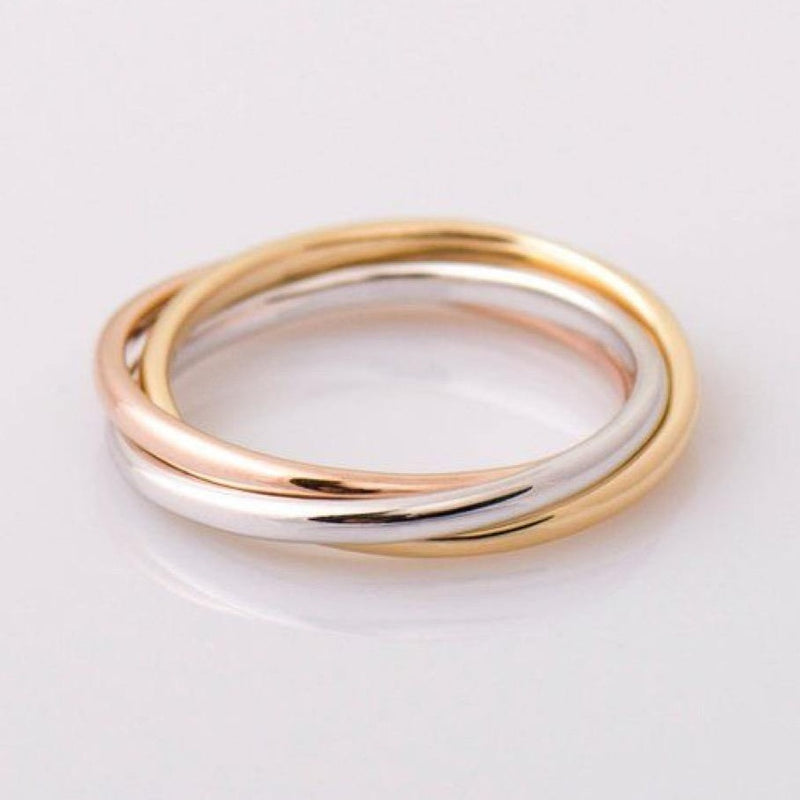 Dainty Three Tone Ring Trinity Ring Interlocking Ring Tri Color Gold Ring