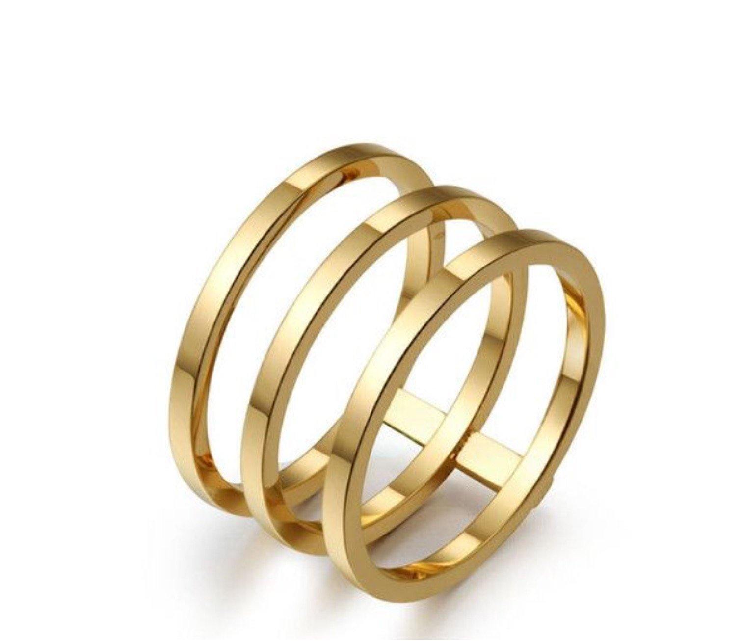 triple row stack gold ring band