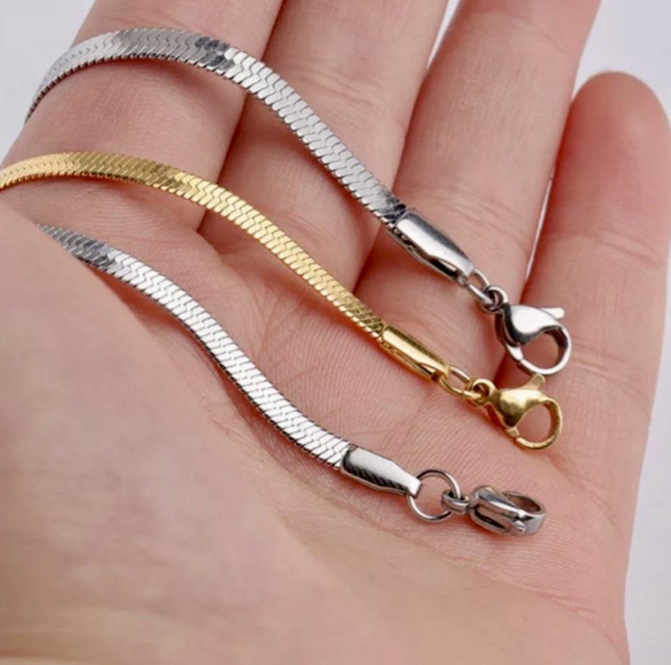 unisex-18k-Gold-Chain-link-Flat-Snake-Chain-Bracelet