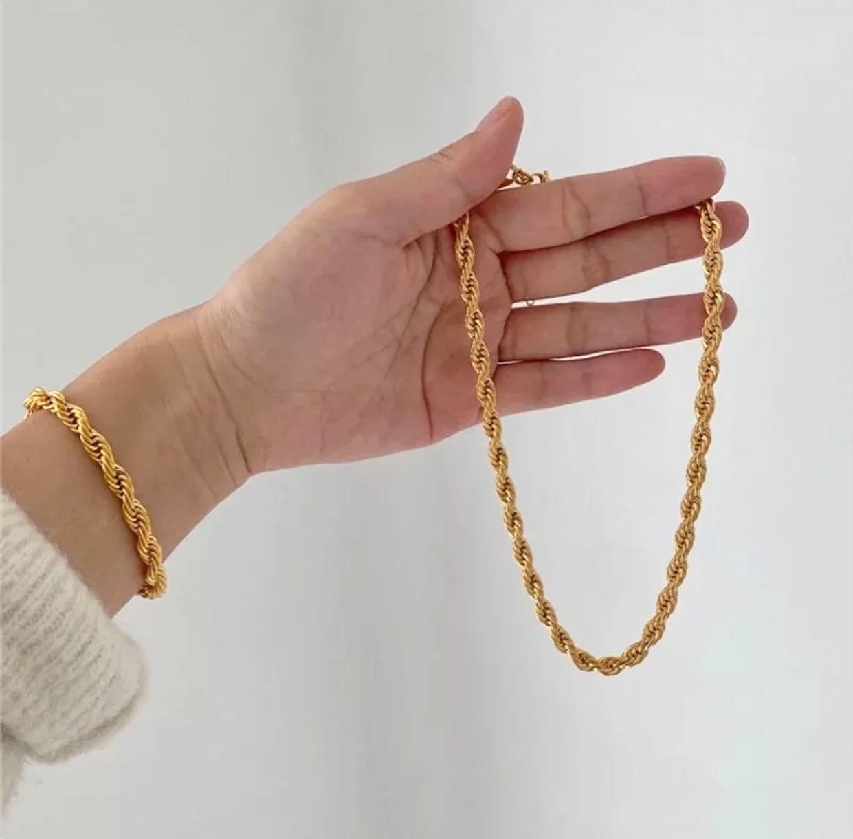 18k rope chain necklace and bracelet set