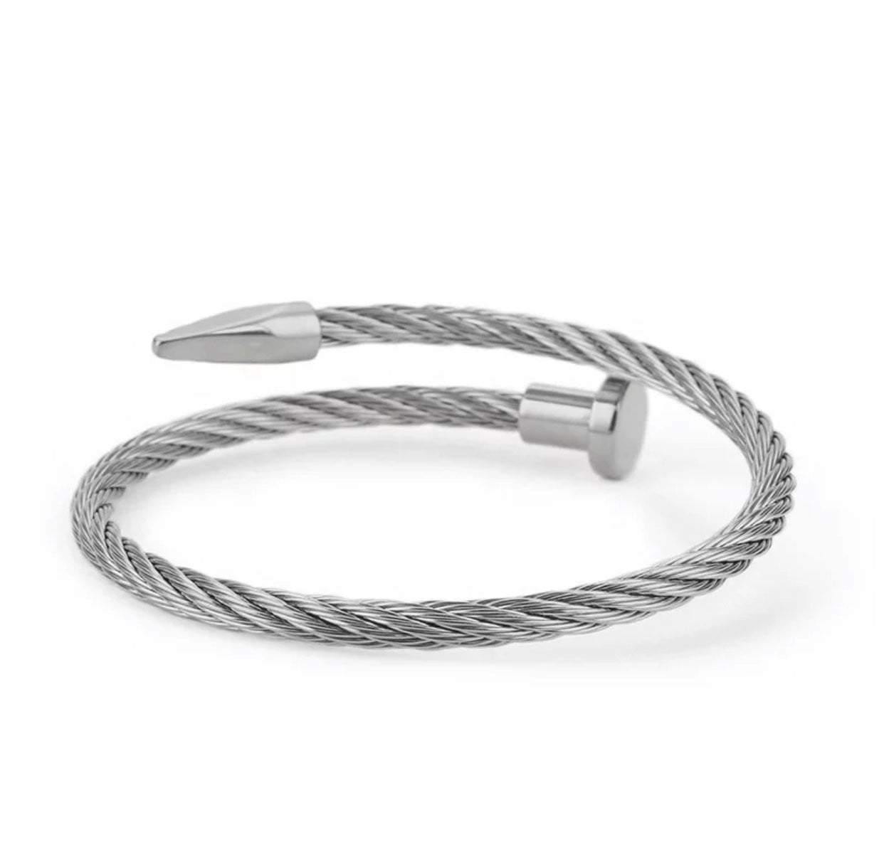 Steel Classic Cable Nail Bracelet Bangle Adjustable Bracelet