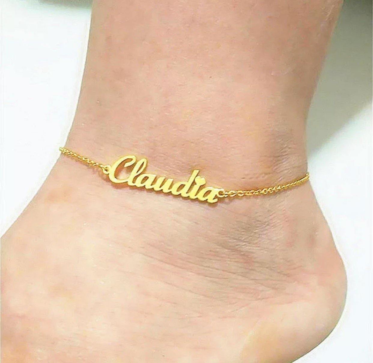 Personalized Name 18k Gold Anklet Custom Ankle Bracelet - 1 Øak