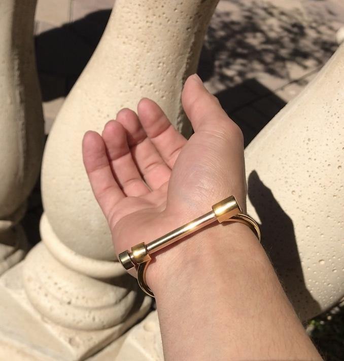 18k Gold Shackle Cuff Screw-On Bar Bracelet Bangle - 1 Øak