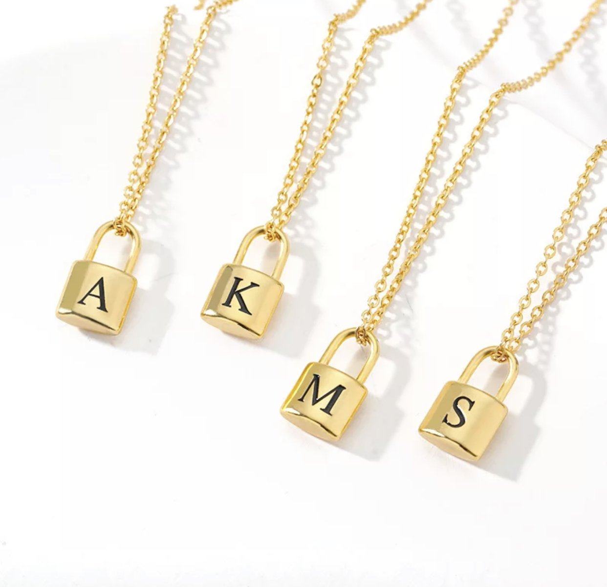 Dainty-Engraved-Lock-Necklace-Gold-or-Silver-Plated-initial-Lock-Personalized-Gold-Chain-Necklace