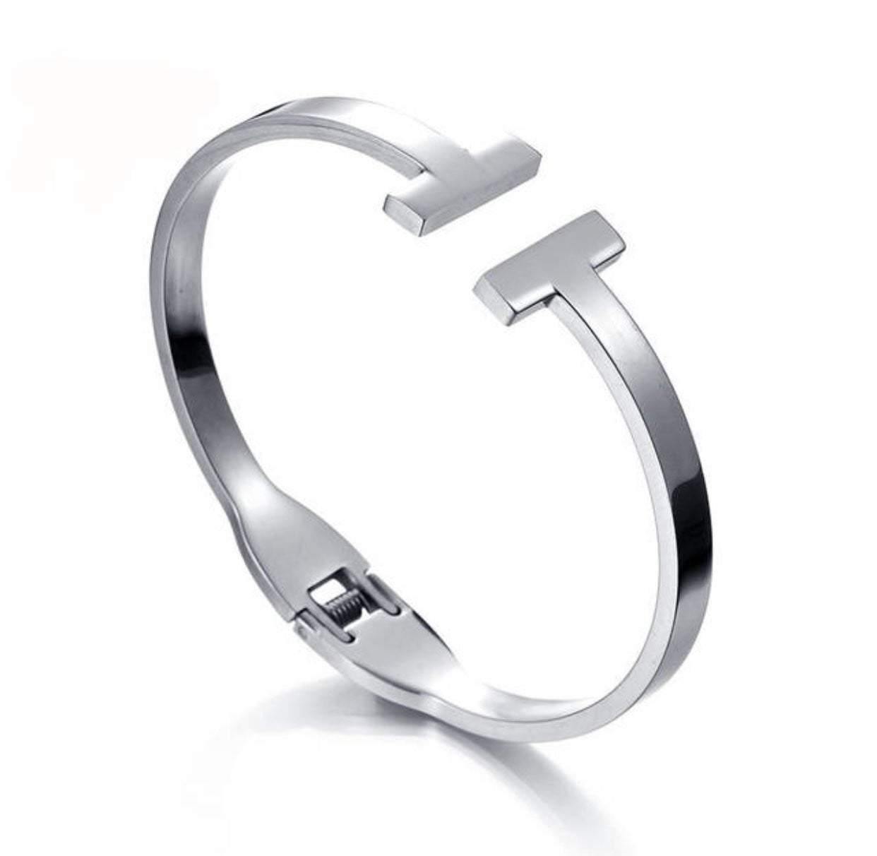 Women's T Bracelet with Double T Cuff: Stylish and Adjustable Bangle
