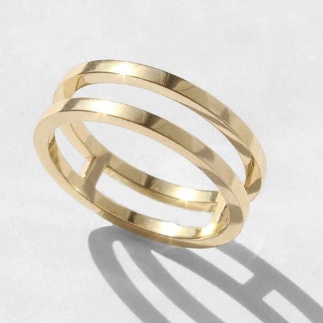 Double bar wrap around simple gold ring