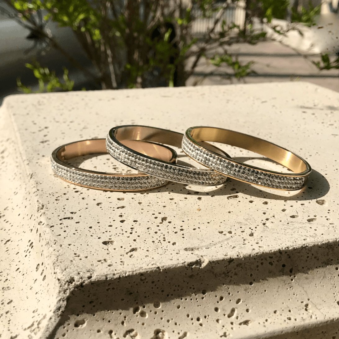 Stacking set of gold, rose gold, silver cuff pave bracelets