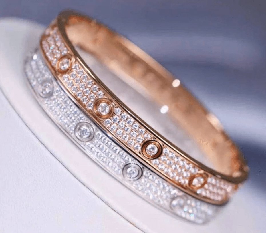 Triple Row Gem Encrusted 18k Gold Screw-on Bangle Bracelet - 1 Øak