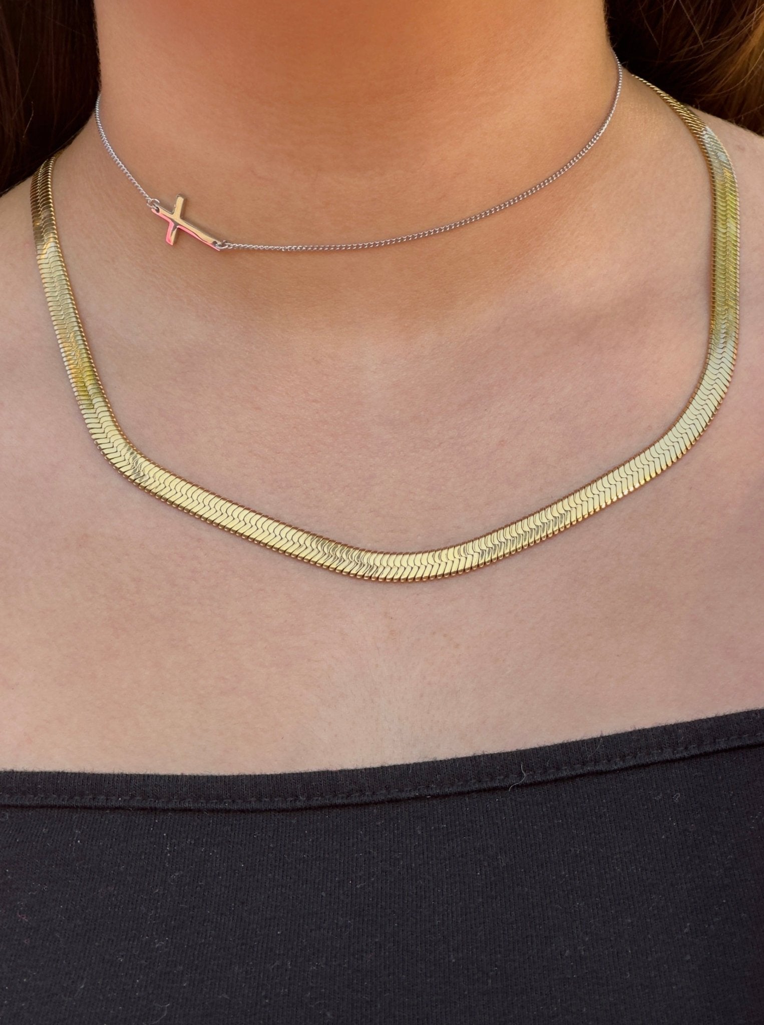 Collar de cadena de serpiente plana de oro de 18k Collar de espiga