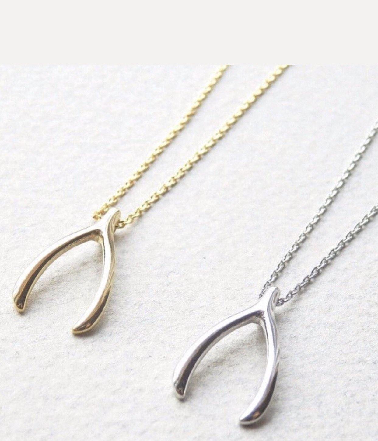 Lucky Wishbone Silver Necklace Pendant - 1 Øak