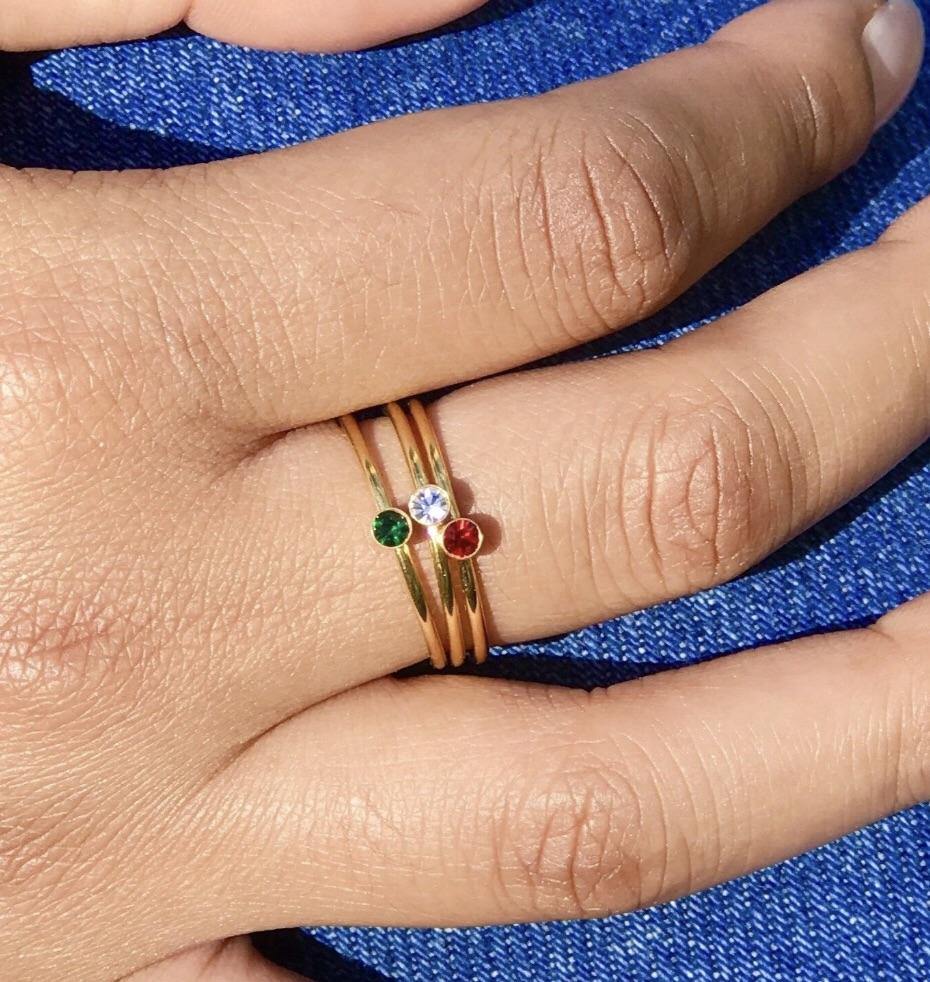 Set Of 3 Colorful Birthstone Stack Ring Set
