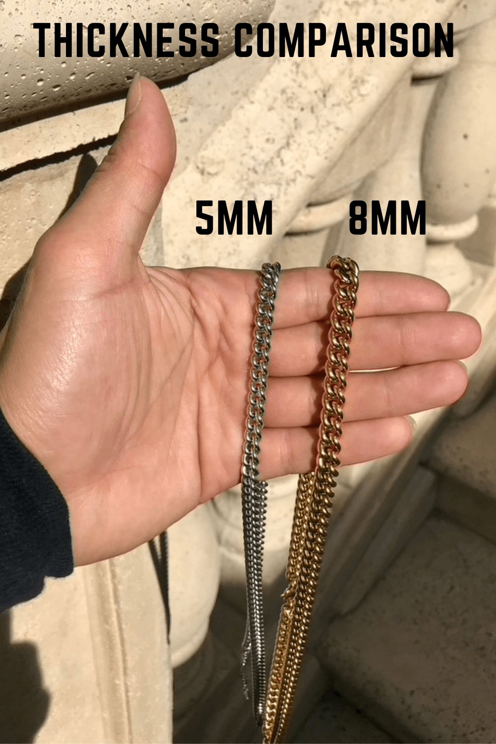 5mm vs 8mm chain thicknesses