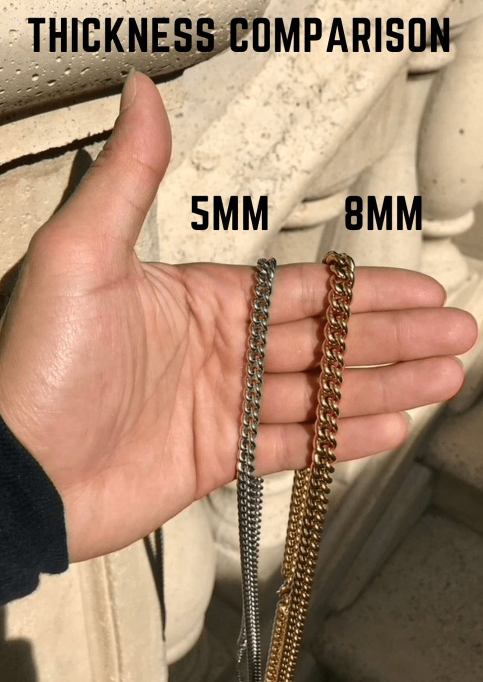 5mm vs 8mm chain thicknesses